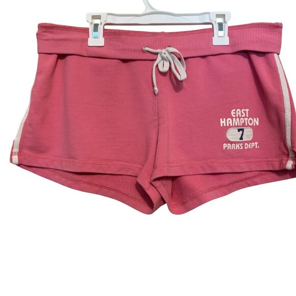 VTG Abercrombie Fitch Women's Gym Booty Shorts Pink White Trim Turn Sz Large - Picture 1 of 16